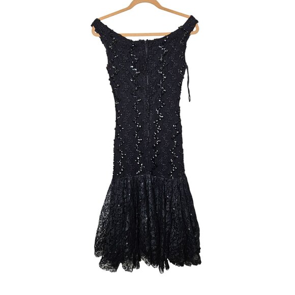 Vintage 80s Dave & Johnny Joseph Lara Lace Sequin Off-Shoulder Mermaid Dress 5/6 - Picture 2 of 14